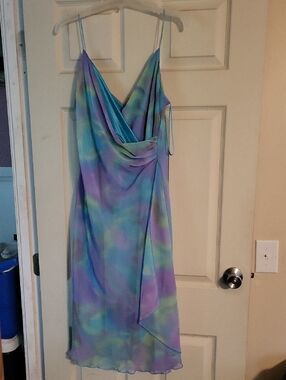 Studio Lavender and Teal Watercolor Slip Midi Dress